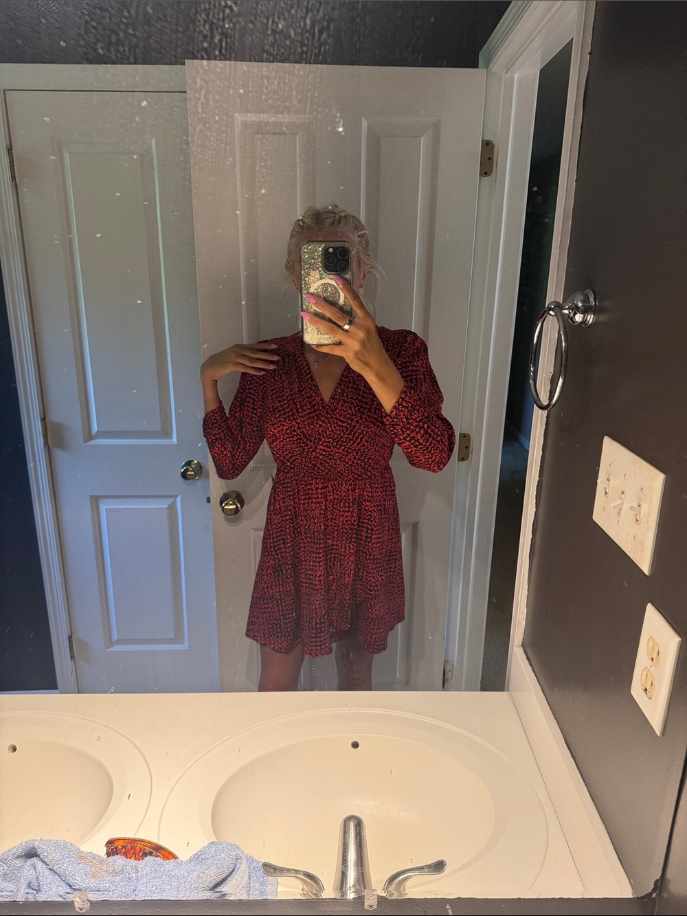 Red Patterned Wrap Dress - Picture 1 of 4